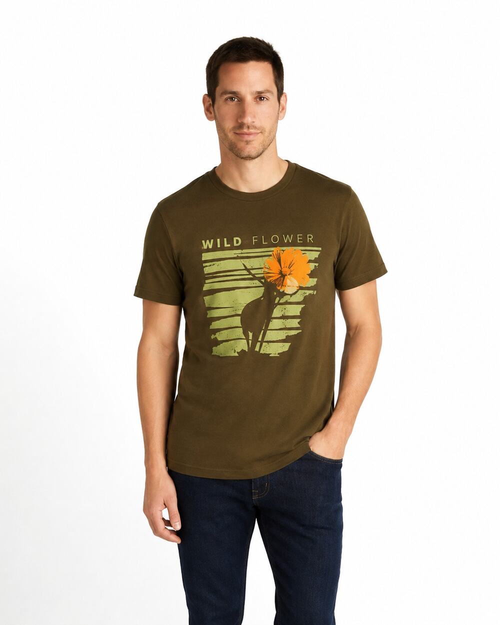 Bass Outdoor Men's Graphic T-Shirt - Military Olive, Size Small, NWT